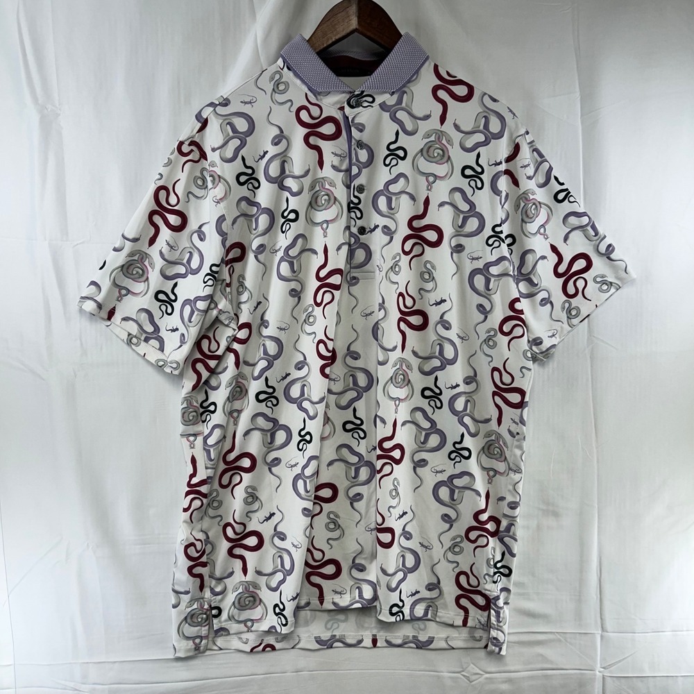 Greyson Polo Shirt Mens Large White Multi Snake Print Bandon 2024 Embroidery